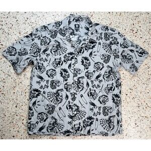 Twisted Tailor Men's Button Up Multi Head Patter Short Sleeve Shirt Size Large